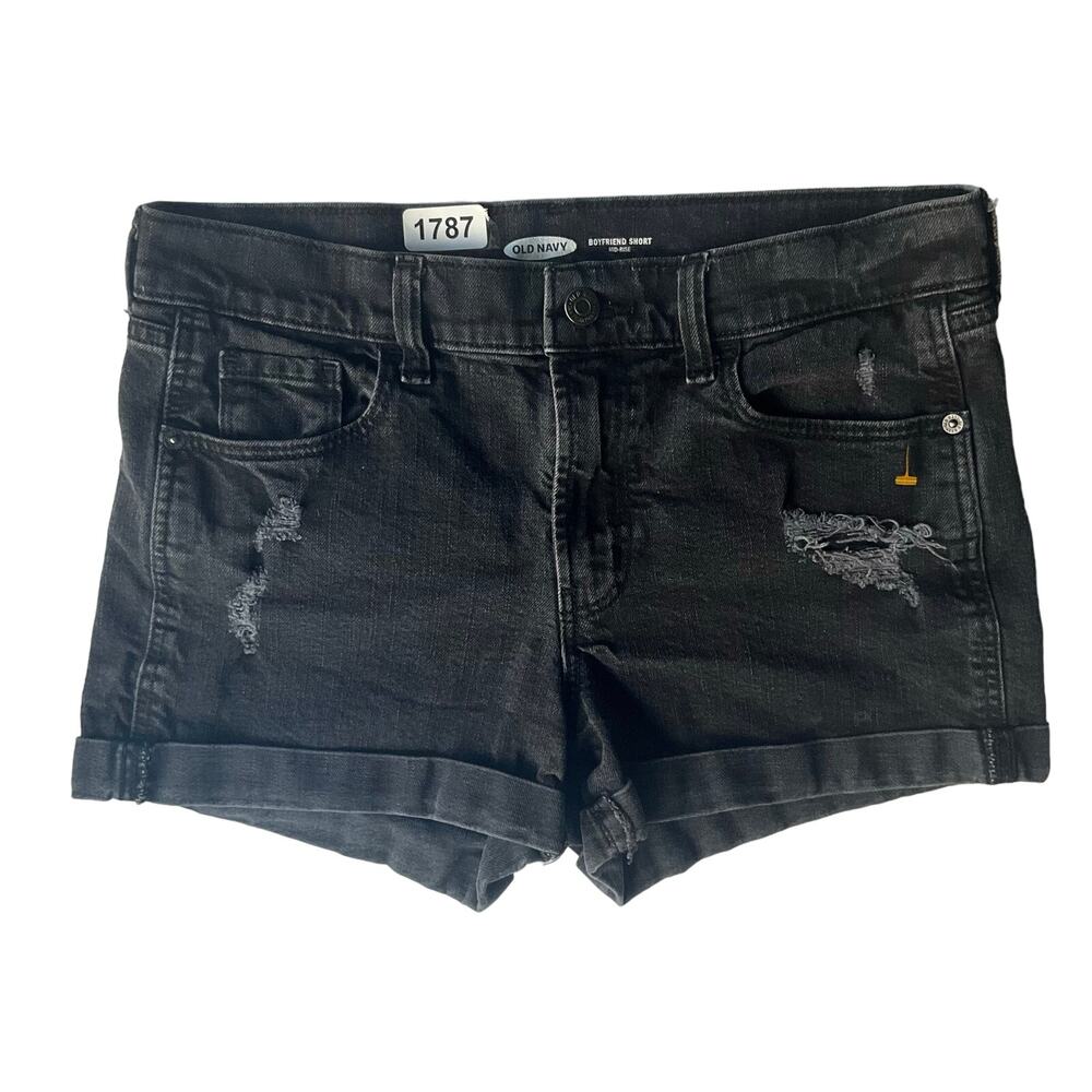 Old Navy Women’s Ripped Denim shorts size 4, Black, Boyfriend Short Mid-rise